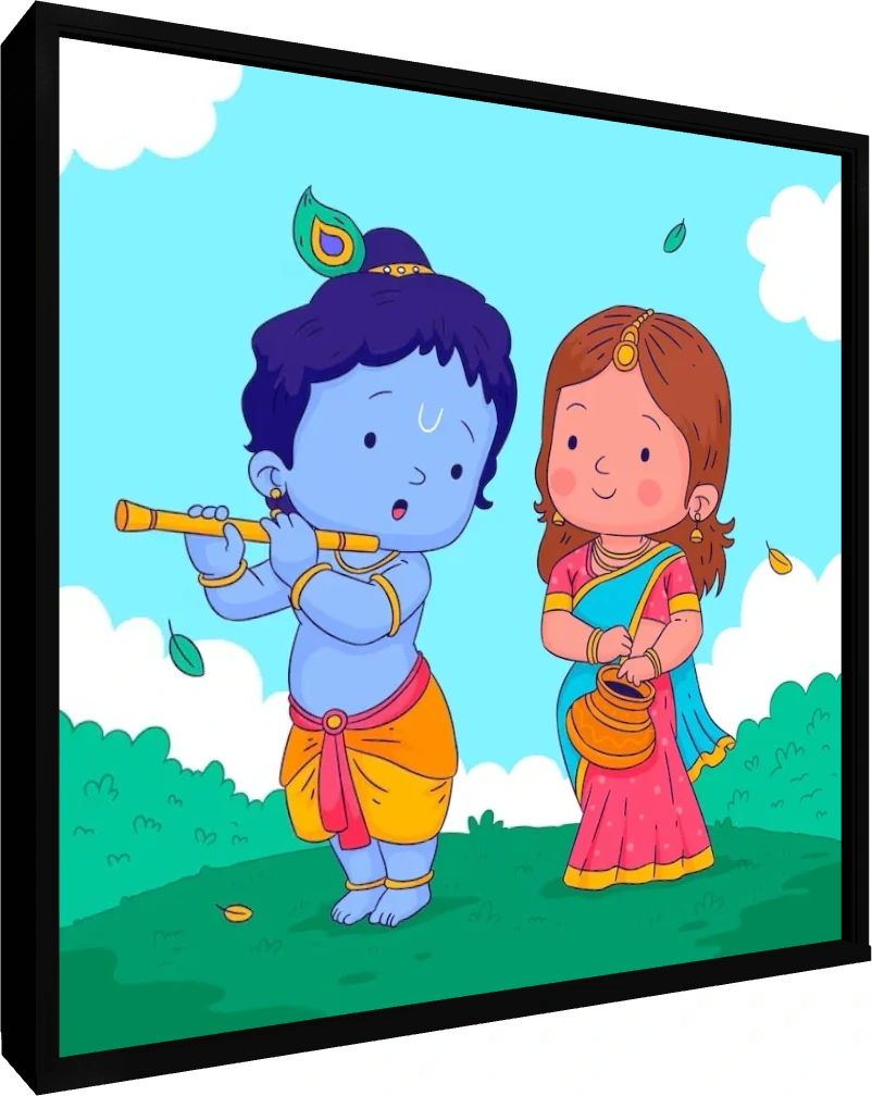 Adorable Bal Krishna and Radha Print wall art print — floater frame preview | PrintPosters.in